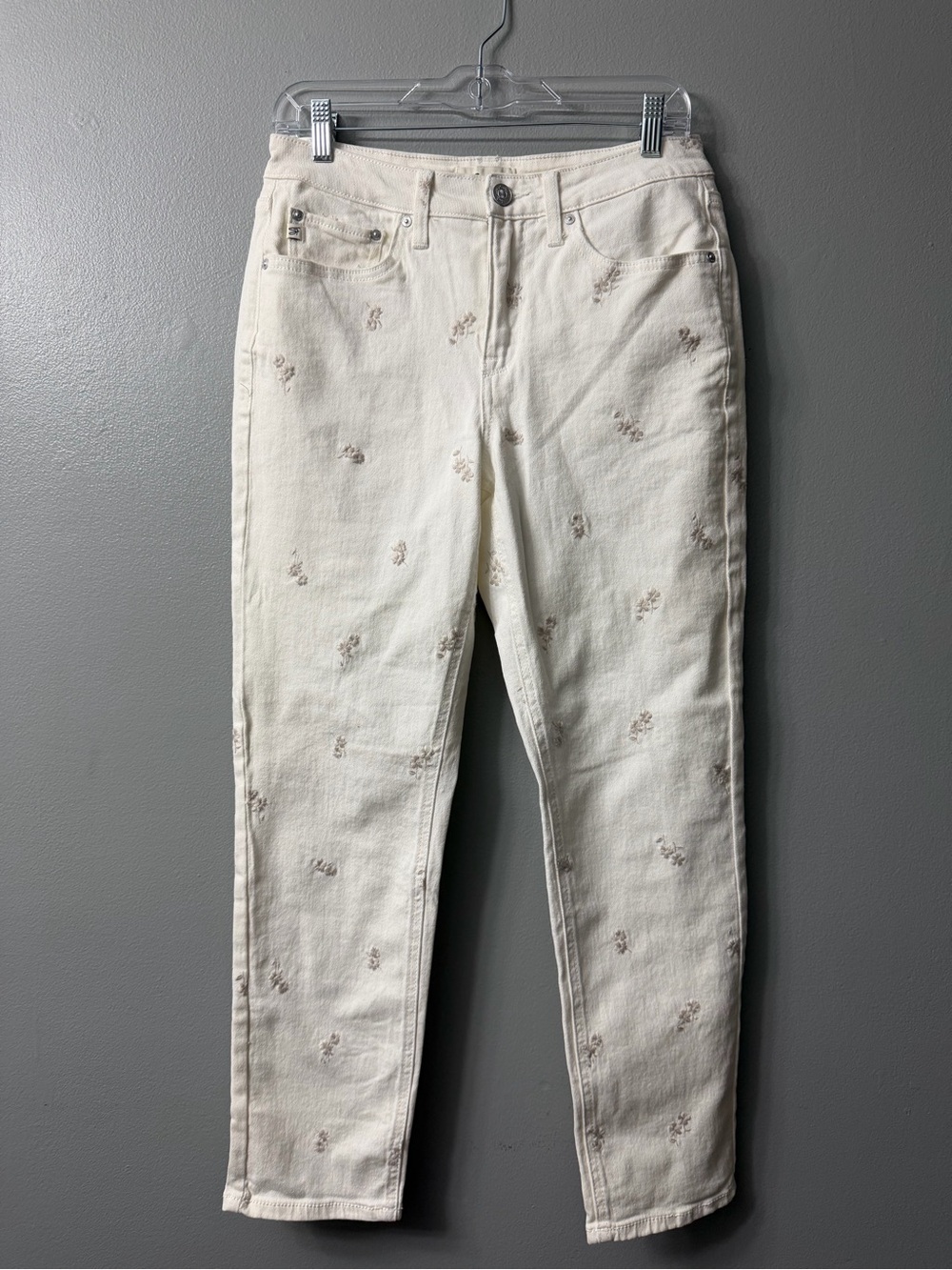 Seven7 90s Straight Jeans Womens White Embroidered Floral Stretch 4